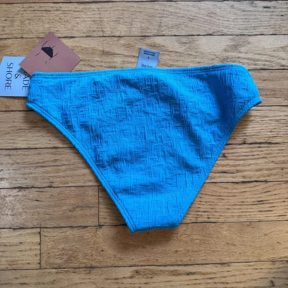 Shade & Shore Blue Jacquard Low Rise Cheeky Bikini Bottom Small